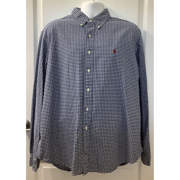 Ralph Lauren Shirt Mens 2XL Button Up Custom Fit Cotton Check Blue Casual - Picture 1 of 5